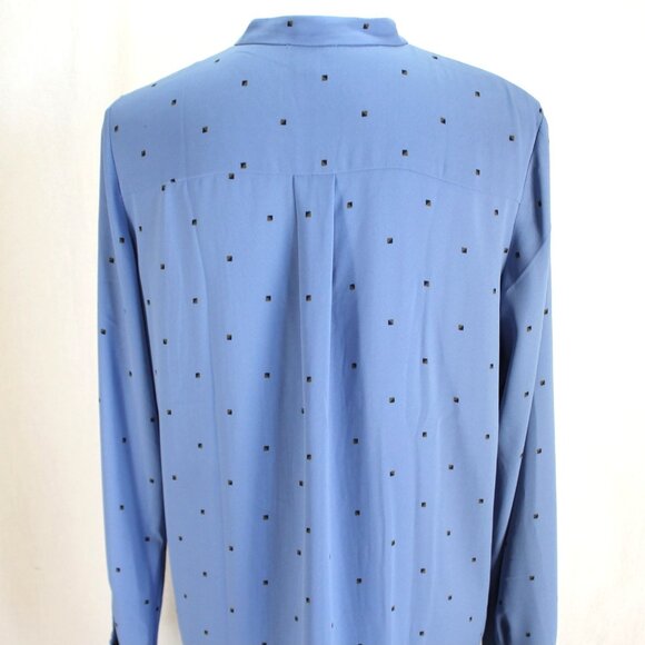 Ann Taylor Blouse Womens Size M Blue Long Sleeve Ruffle Pintucks Button Front - Picture 6 of 7